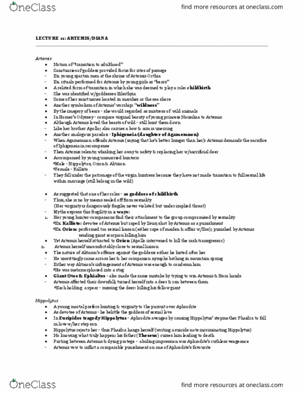 CLA 2323 Chapter Notes - Chapter 11: Actaeon, Eileithyia, Otocinclus thumbnail