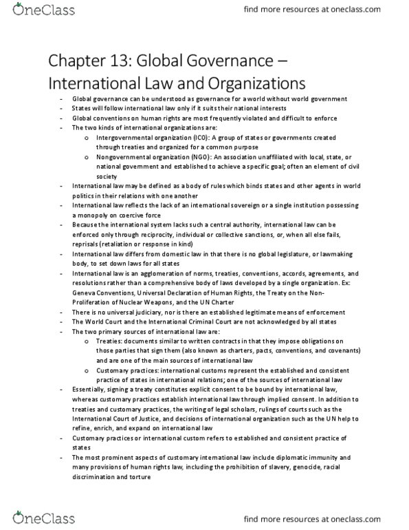 POL 1102 Chapter Notes - Chapter 13: Global Governance, Intergovernmental Organization, Non-Governmental Organization thumbnail