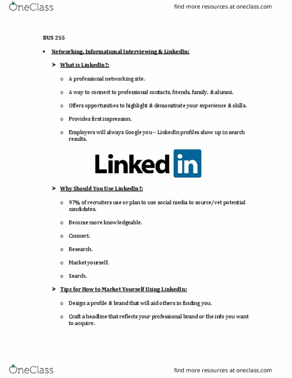 BUS 255 Lecture Notes - Lecture 4: Linkedin thumbnail