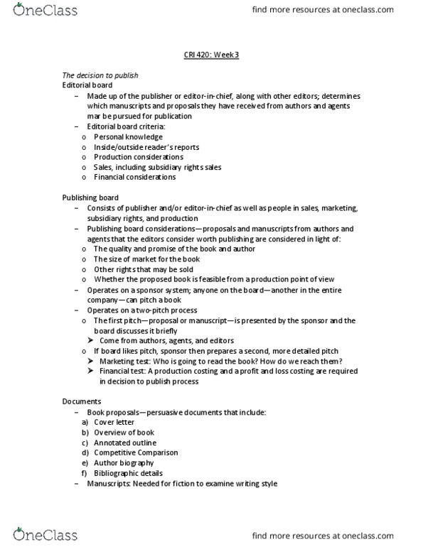 CRI 420 Lecture Notes - Lecture 3: Cover Letter thumbnail