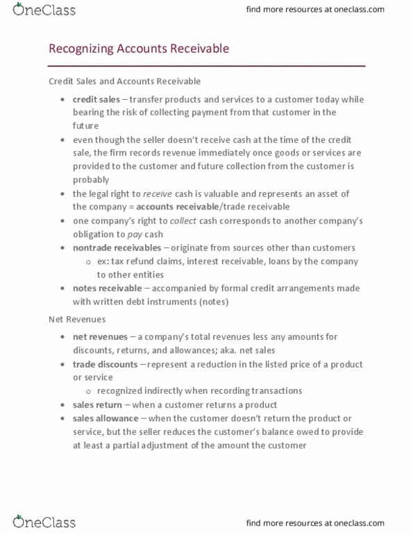 ACCTG 201 Chapter Notes - Chapter 5: Accounts Receivable, Income Statement, Financial Statement thumbnail