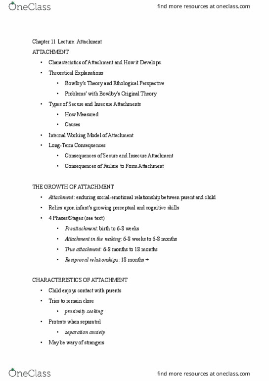 01:830:331 Lecture Notes - Lecture 11: Critical Period Hypothesis, Mental Model, John Bowlby thumbnail