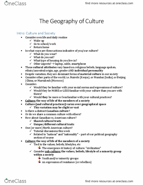 GEOG 1HA3 Lecture Notes - Lecture 1: Political Geography, Spatial Scale, Human Imprint thumbnail
