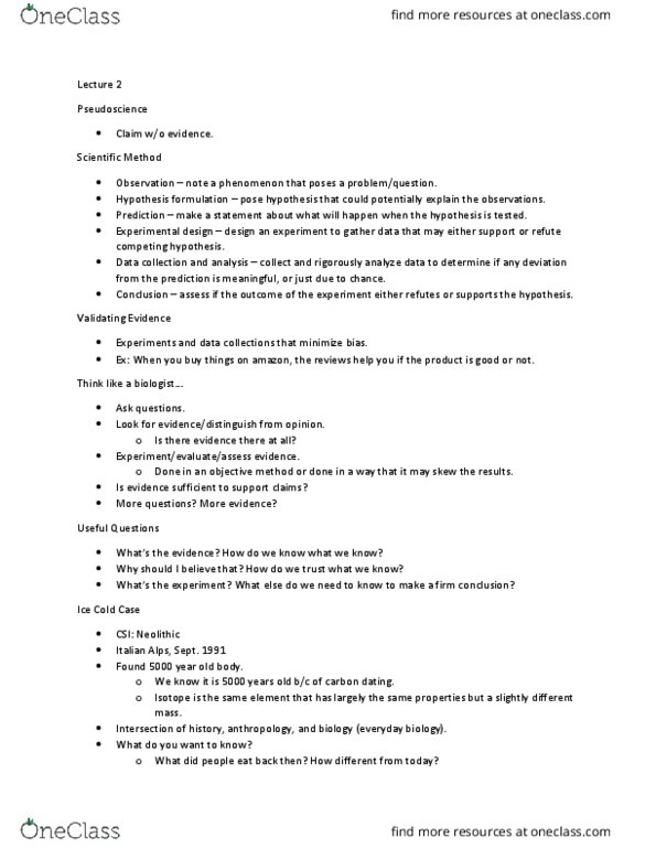 BIS 10 Lecture Notes - Lecture 2: Radiocarbon Dating, Pseudoscience, Design Of Experiments thumbnail