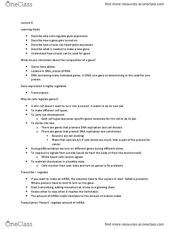 BIS 10 Lecture Notes - Lecture 8: Dna Replication, Gene Expression, Cas9 thumbnail