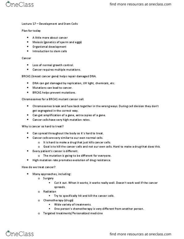 BIS 10 Lecture Notes - Lecture 17: Brca1, Personalized Medicine, Drug Resistance thumbnail