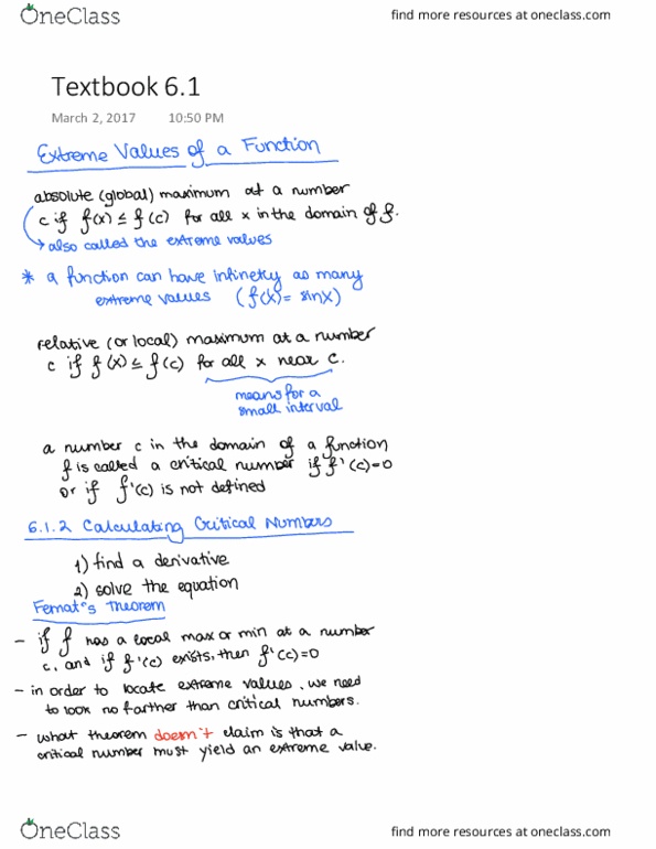 MATH 1LS3 Chapter Notes - Chapter 6.1: Inflection Point, Derivative thumbnail
