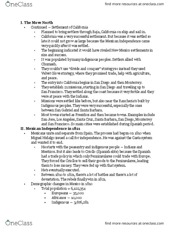 ANT 322M Lecture Notes - Lecture 11: Mission Indians, Peninsulars, Plan Of Iguala thumbnail