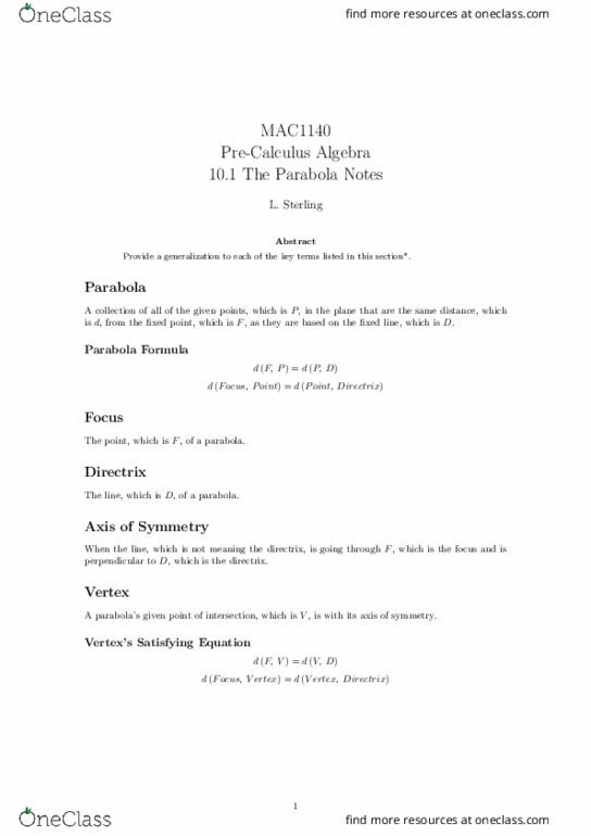 MAC1140 Lecture Notes - Lecture 22: Paraboloid, Rectum, Joule thumbnail