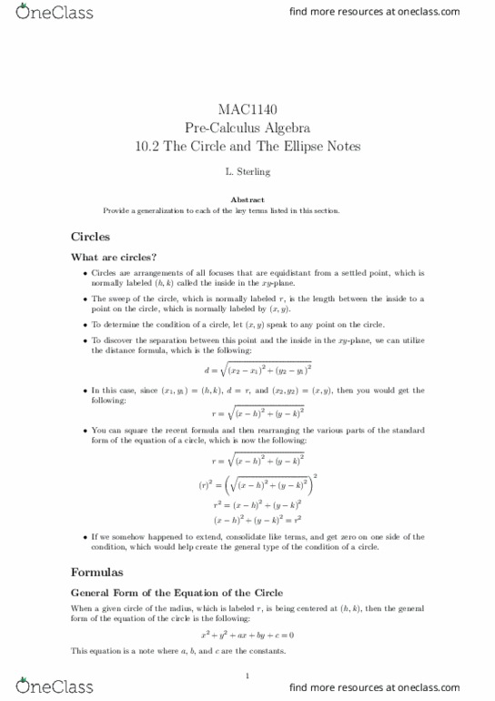 MAC1140 Lecture Notes - Lecture 23: Unit Circle, Quadratic Equation, Azis thumbnail