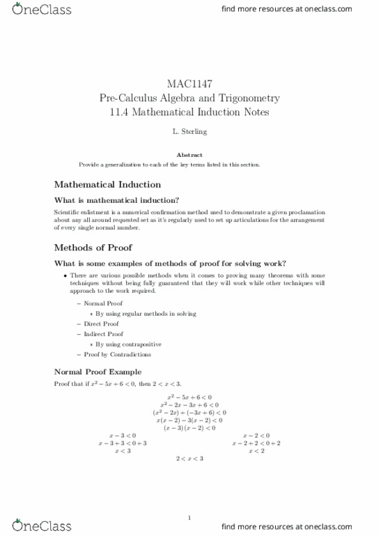 MAC1147 Lecture Notes - Lecture 29: Mathematical Induction, Contraposition, Counterexample thumbnail