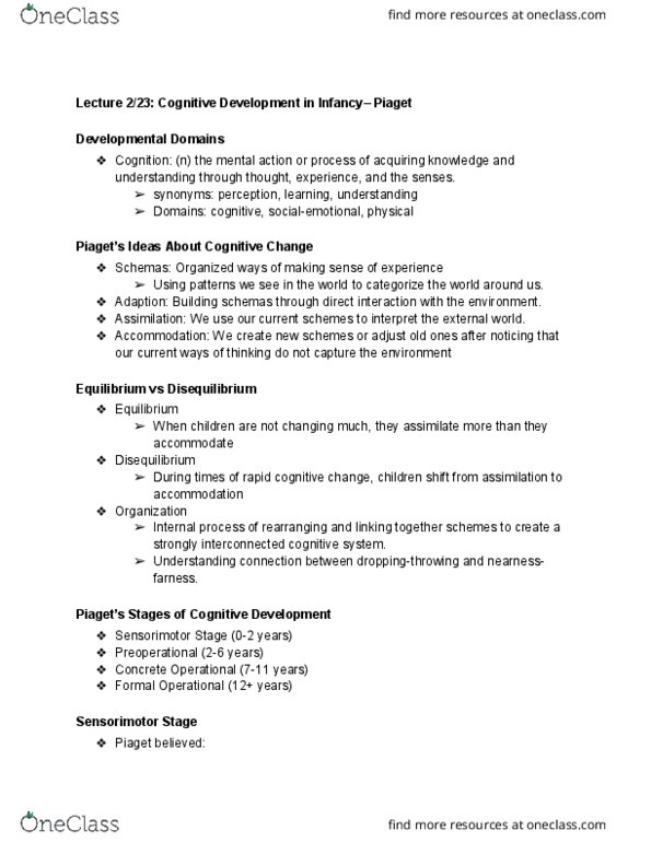 ED PSYCH 320 Lecture Notes - Lecture 1: Object Permanence, 18 Months, Cerebral Cortex thumbnail