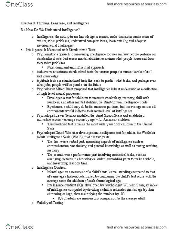 PSYCH 1000 Chapter Notes - Chapter 8.4: Intelligence Quotient, David Wechsler, Lewis Terman thumbnail