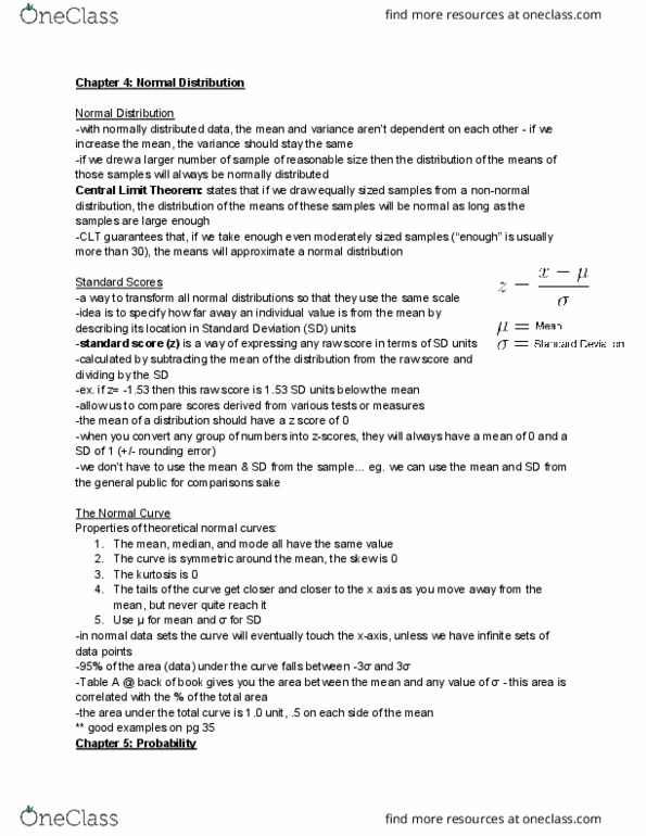 HTHSCI 2S03 Lecture Notes - Lecture 4: Central Limit Theorem, Standard Score, Exclusive Or thumbnail