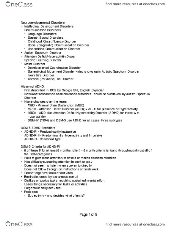 PSYCH 2AP3 Lecture 1: Neurodevelopmental Disorders - ADHD thumbnail