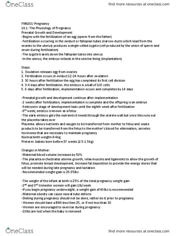 FNN 201 Chapter Notes - Chapter 11: Neural Tube Defect, Fallopian Tube, Neural Tube thumbnail