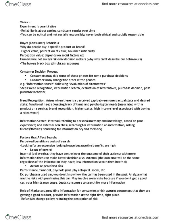 MKT 100 Lecture Notes - Lecture 5: Rolex, Bounded Rationality, Elaboration Likelihood Model thumbnail