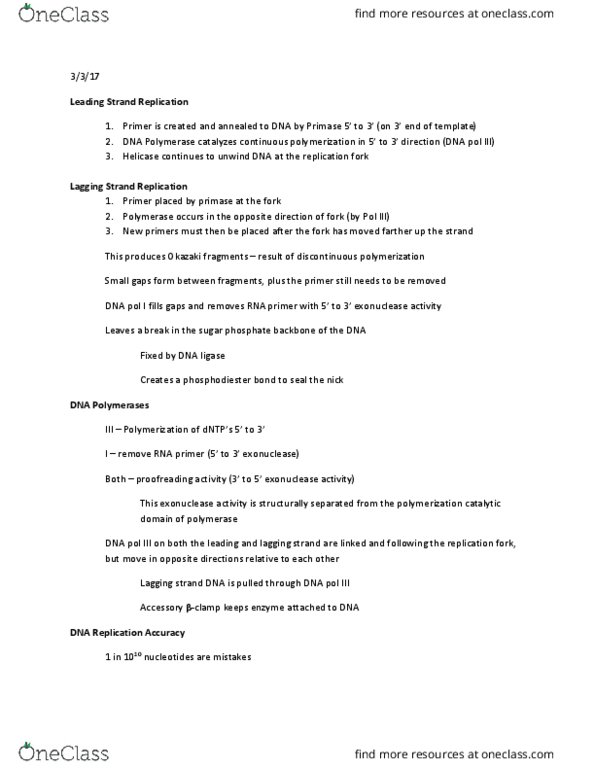 Biology And Biomedical Sciences BIOL 2960 Lecture 18: DNA Replication Mechanisms thumbnail