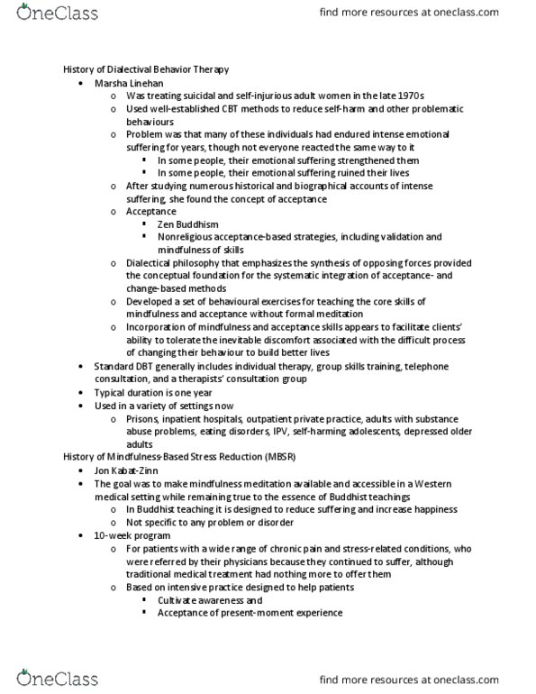 PSYC36H3 Chapter Notes - Chapter 5: Marsha M. Linehan, Major Depressive Episode, Mindfulness-Based Stress Reduction thumbnail