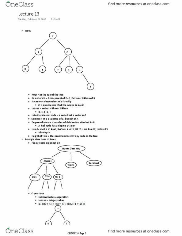CMPSC 24 Lecture Notes - Lecture 13: Binary Tree, Binary Logarithm thumbnail