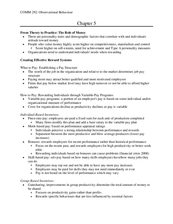 COMM 292 Chapter Notes - Chapter 5: Employee Stock Ownership Plan, Flexible Spending Account, Goal Setting thumbnail
