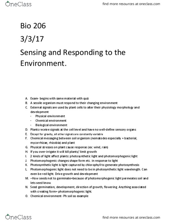 BIOL 206 Lecture Notes - Lecture 24: Soil Biology, Germination, Plant Cell thumbnail