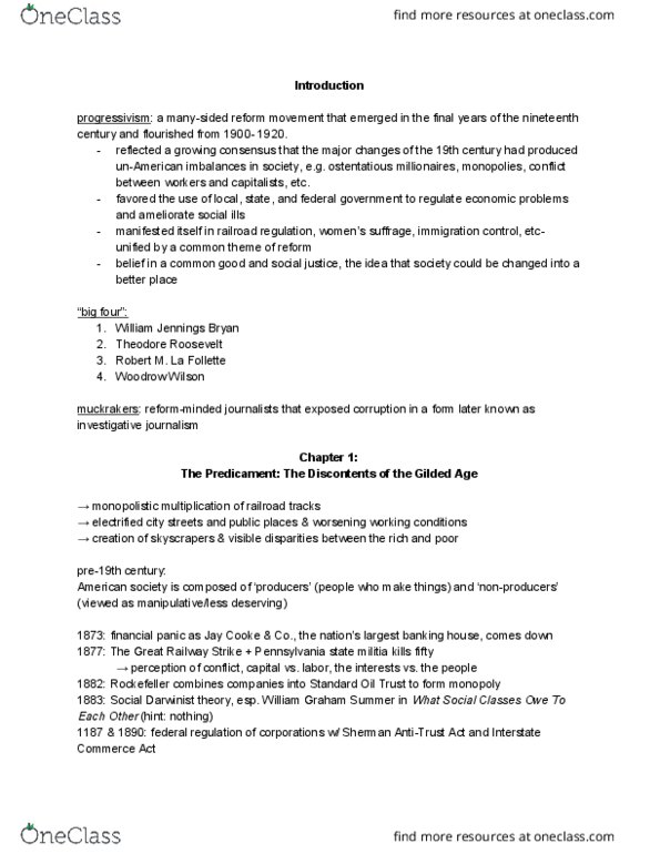 ECON 113 Chapter Notes - Chapter 1: William Jennings Bryan, Interstate Commerce Act Of 1887, Gilded Age thumbnail
