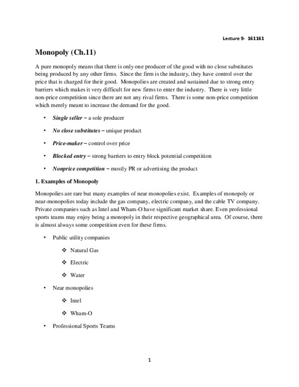 ECN 104 Lecture Notes - Lecture 11: Monopoly Price, Average Cost, Natural Monopoly thumbnail