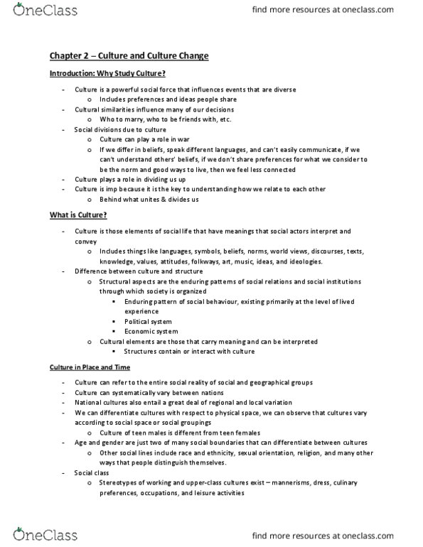 SOCI 1000 Chapter Notes - Chapter 2: Economic System, Social Group, Cultural Studies thumbnail