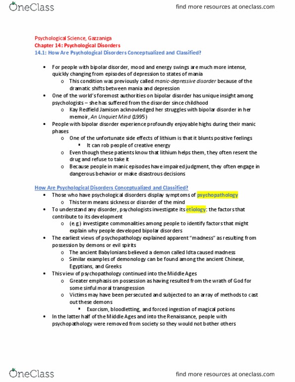 PSY BEH 11C Chapter 14.1: Psychological Disorders - How Are Psychological Disorders Conceptualized and Classified? (Gazzaniga) thumbnail