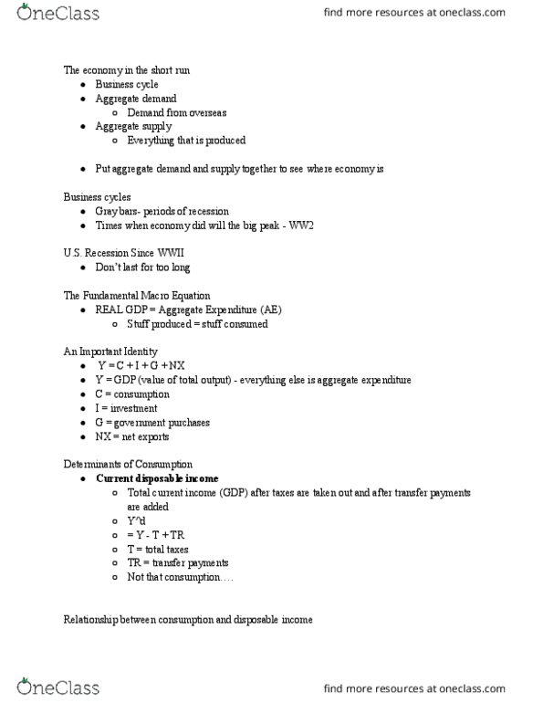 CAS EC 102 Lecture Notes - Lecture 9: Aggregate Supply, Aggregate Demand, Consumption Function thumbnail