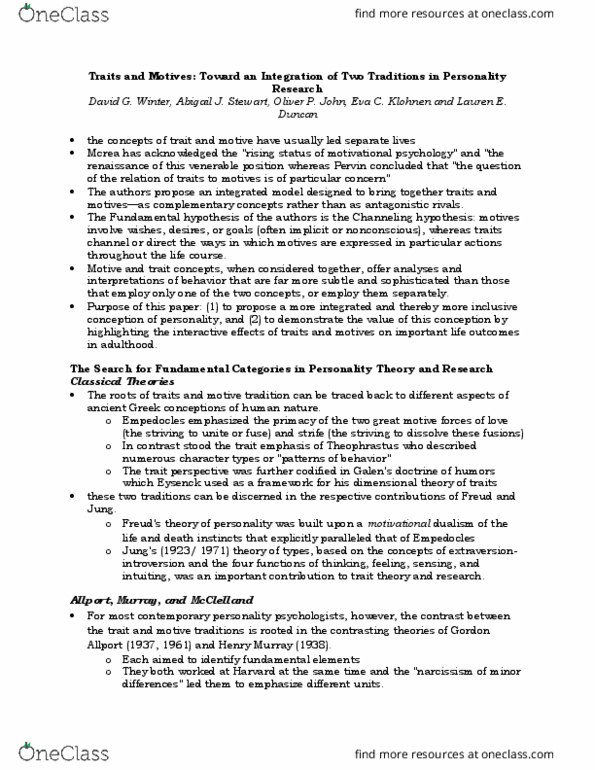 PSYC 332 Chapter Notes - Chapter 10: Gordon Allport, Trait Theory, Theophrastus thumbnail