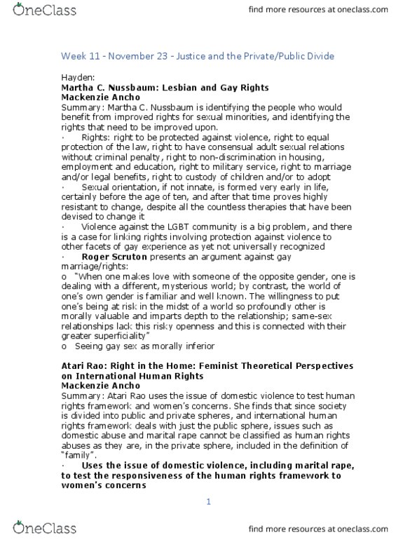 FYSM 1300 Lecture Notes - Lecture 11: Martha Nussbaum, Roger Scruton, Marital Rape thumbnail