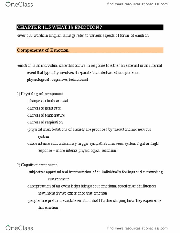 PS102 Chapter Notes - Chapter 11: Autonomic Nervous System, Alexithymia thumbnail