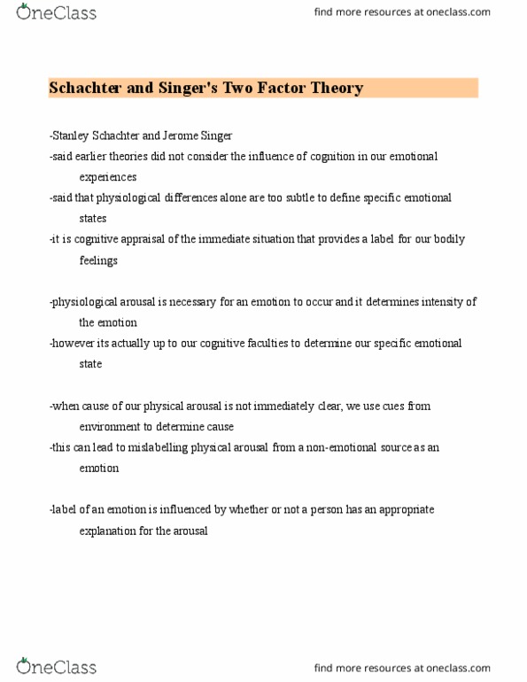 PS102 Chapter Notes - Chapter 11: Stanley Schachter thumbnail
