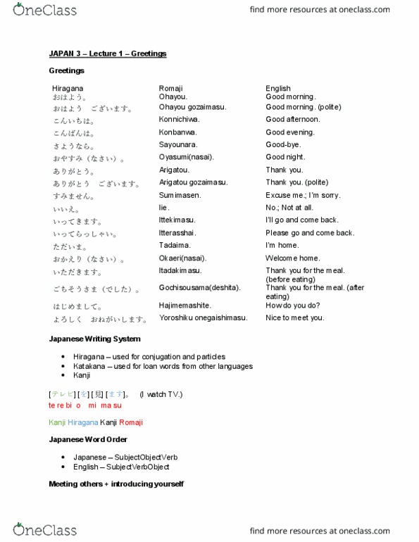 JAPAN 3 Lecture 1: Lecture 1 Greetings, Introductions, Useful Expressions, Numbers, Time thumbnail