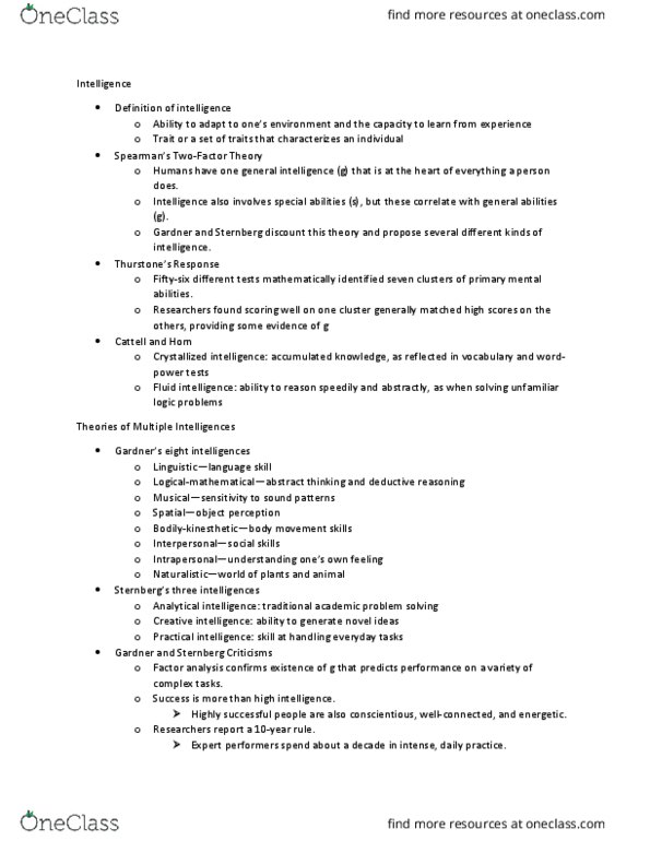 PSY 1305 Lecture Notes - Lecture 14: Fluid And Crystallized Intelligence, Theory Of Multiple Intelligences, Deductive Reasoning thumbnail