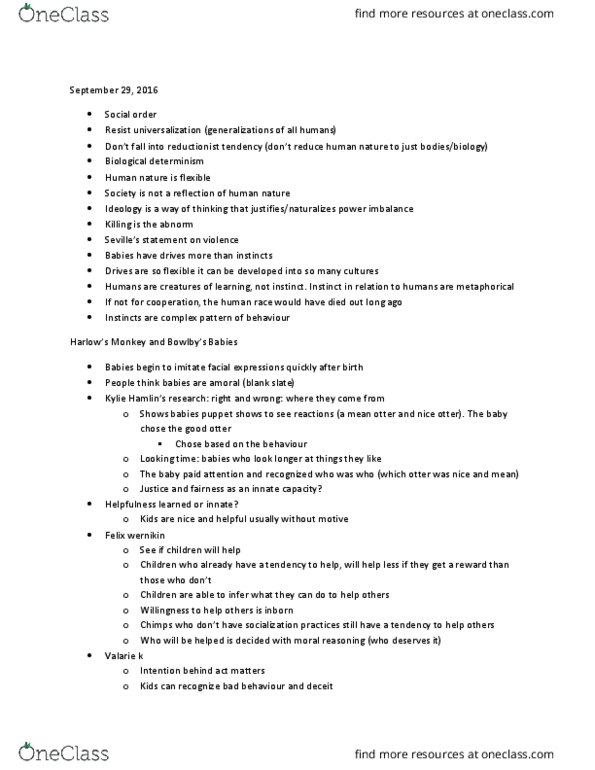 HREQ 1040 Lecture Notes - Lecture 4: Tabula Rasa, Reductionism, Biological Determinism thumbnail