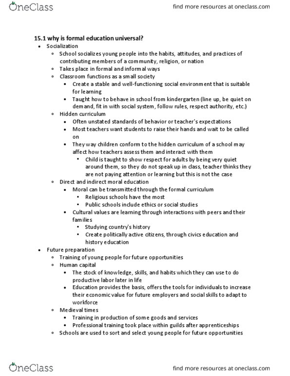 SOCI 1001 Chapter Notes - Chapter 15.1: Hidden Curriculum, Human Capital, Soft Skills thumbnail