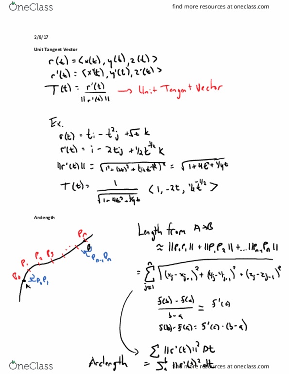 L24 Math 233 Lecture Notes - Lecture 8: Tangent Vector, Arc Length thumbnail