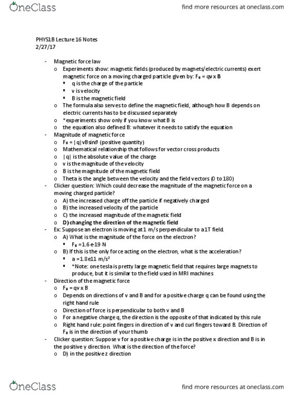 PHYS 1B Lecture Notes - Lecture 16: Right-Hand Rule thumbnail