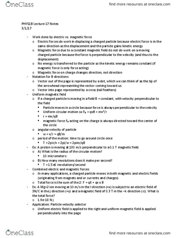 PHYS 1B Lecture Notes - Lecture 17: Circular Motion, Particle Velocity, Angular Velocity thumbnail