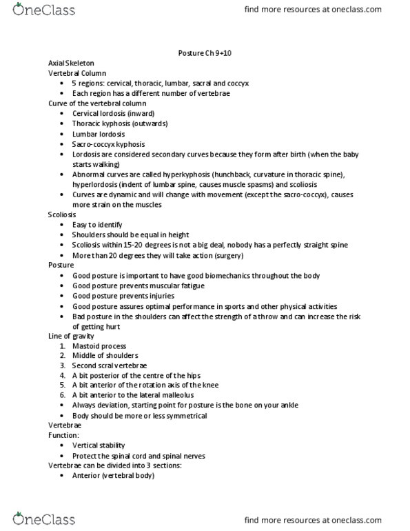 HSS 2511 Lecture Notes - Lecture 4: Anterior Longitudinal Ligament, Posterior Longitudinal Ligament, Intervertebral Foramina thumbnail