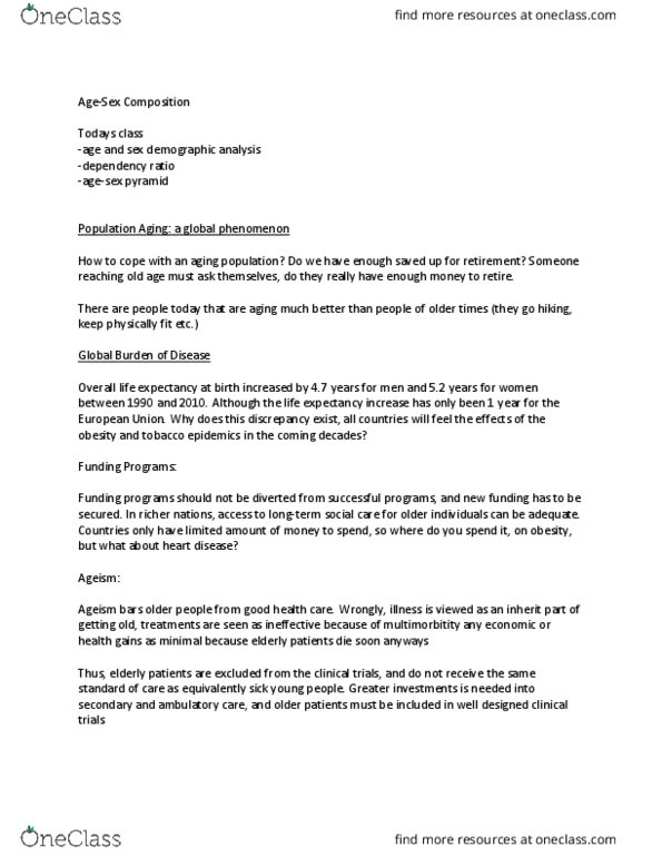 Sociology 2236A/B Lecture Notes - Lecture 5: Pop 100, Demographic Transition, Dependency Ratio thumbnail