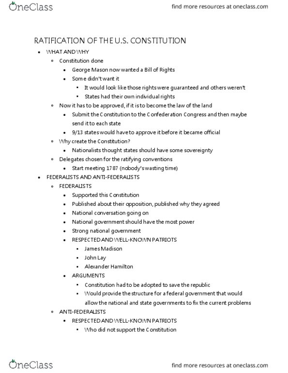 HIS 315K Lecture Notes - Lecture 16: National Conversation, Anti-Federalism, The Federalist Papers thumbnail