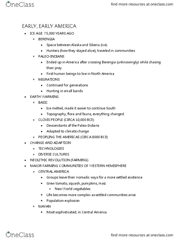 HIS 315K Lecture Notes - Lecture 1: Clovis Culture, Paleo-Indians, Indigenous Peoples Of The Eastern Woodlands thumbnail