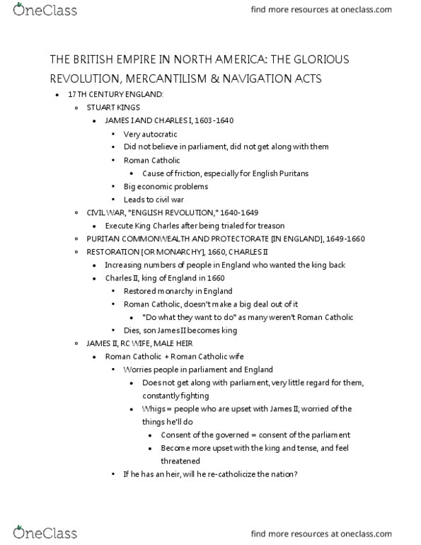 HIS 315K Lecture Notes - Lecture 8: New England Colonies, Navigation Acts, Mercantilism thumbnail