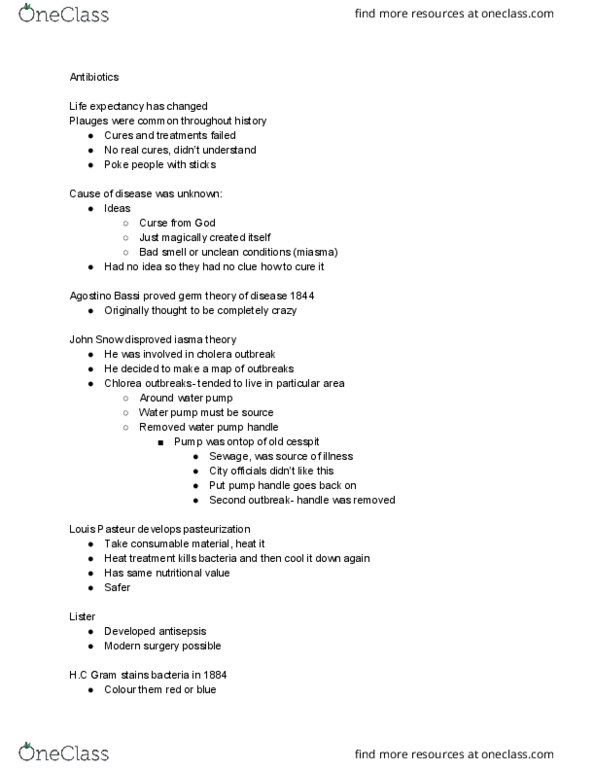 BPS 1101 Lecture Notes - Lecture 8: Agostino Bassi, Louis Pasteur, Cesspit thumbnail