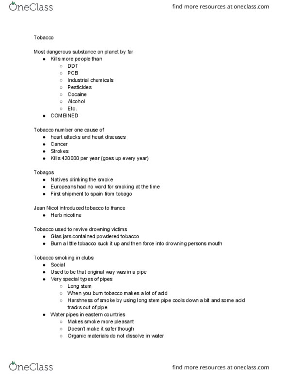 BPS 1101 Lecture Notes - Lecture 9: Jean Nicot, Nicotine thumbnail