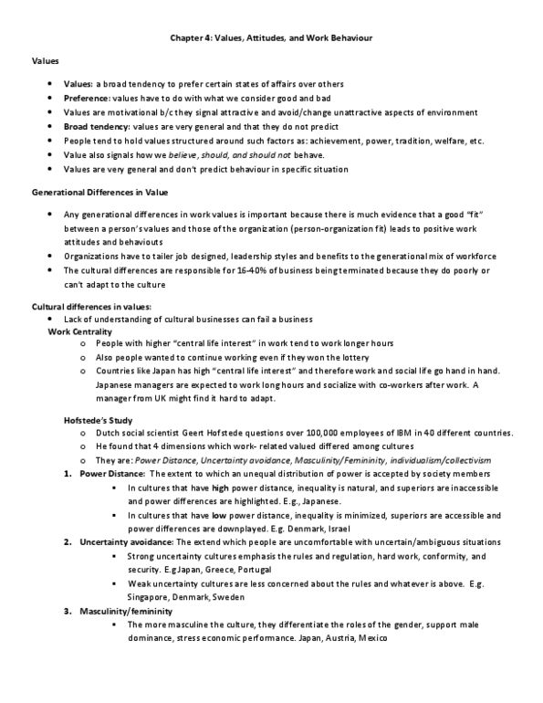 COMM 151 Chapter Notes - Chapter 4: Job Satisfaction, Geert Hofstede, Discrepancy Theory thumbnail